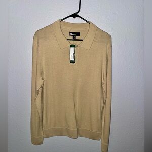 NWT The Commons Merino Wool Polo Sweater Tan Beige Medium
